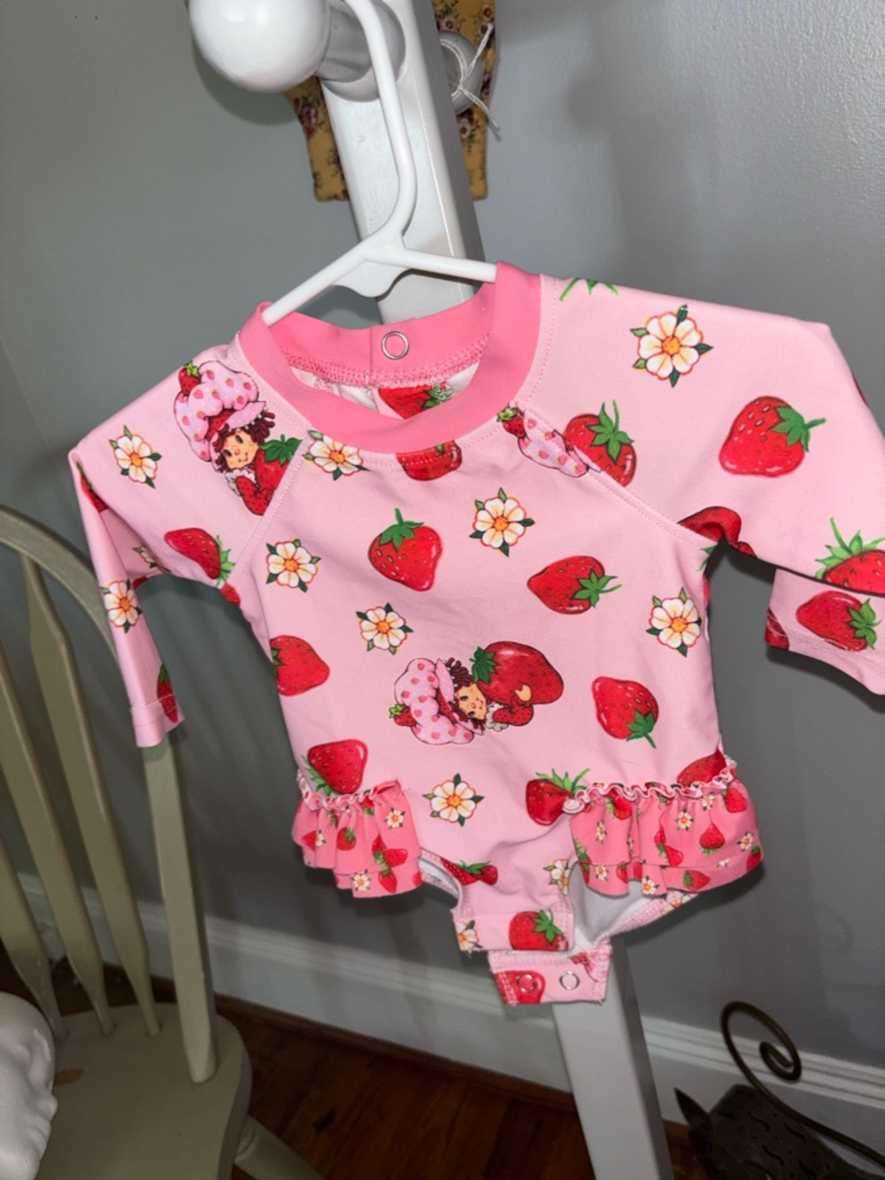 0-3 mos    Strawberry shortcake bathing suit.    ADORABLE
